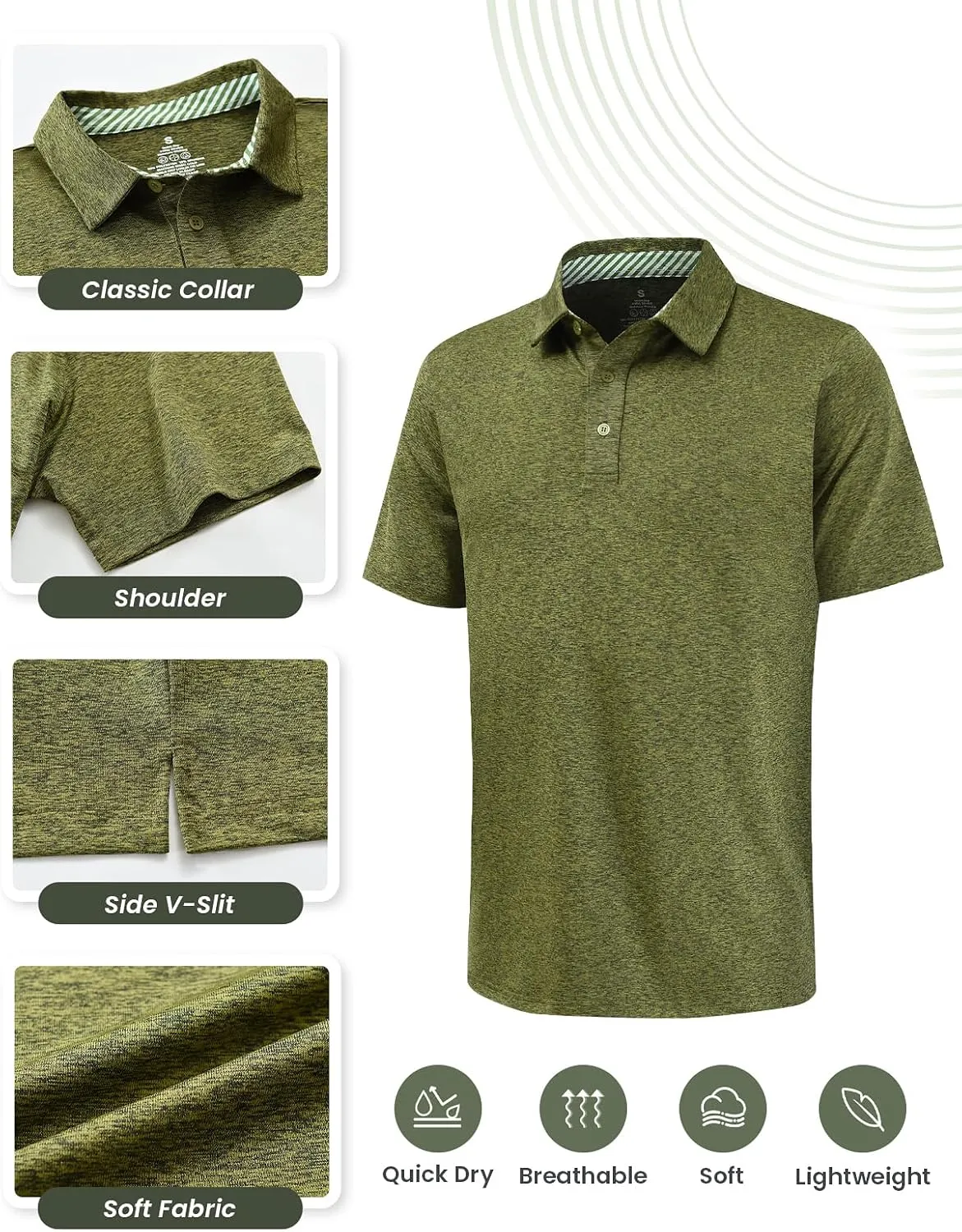 Men's Quick Dry Golf Polo Shirt Moisture Wicking Performance Short Sleeve Athletic Golf Shirts for Men
