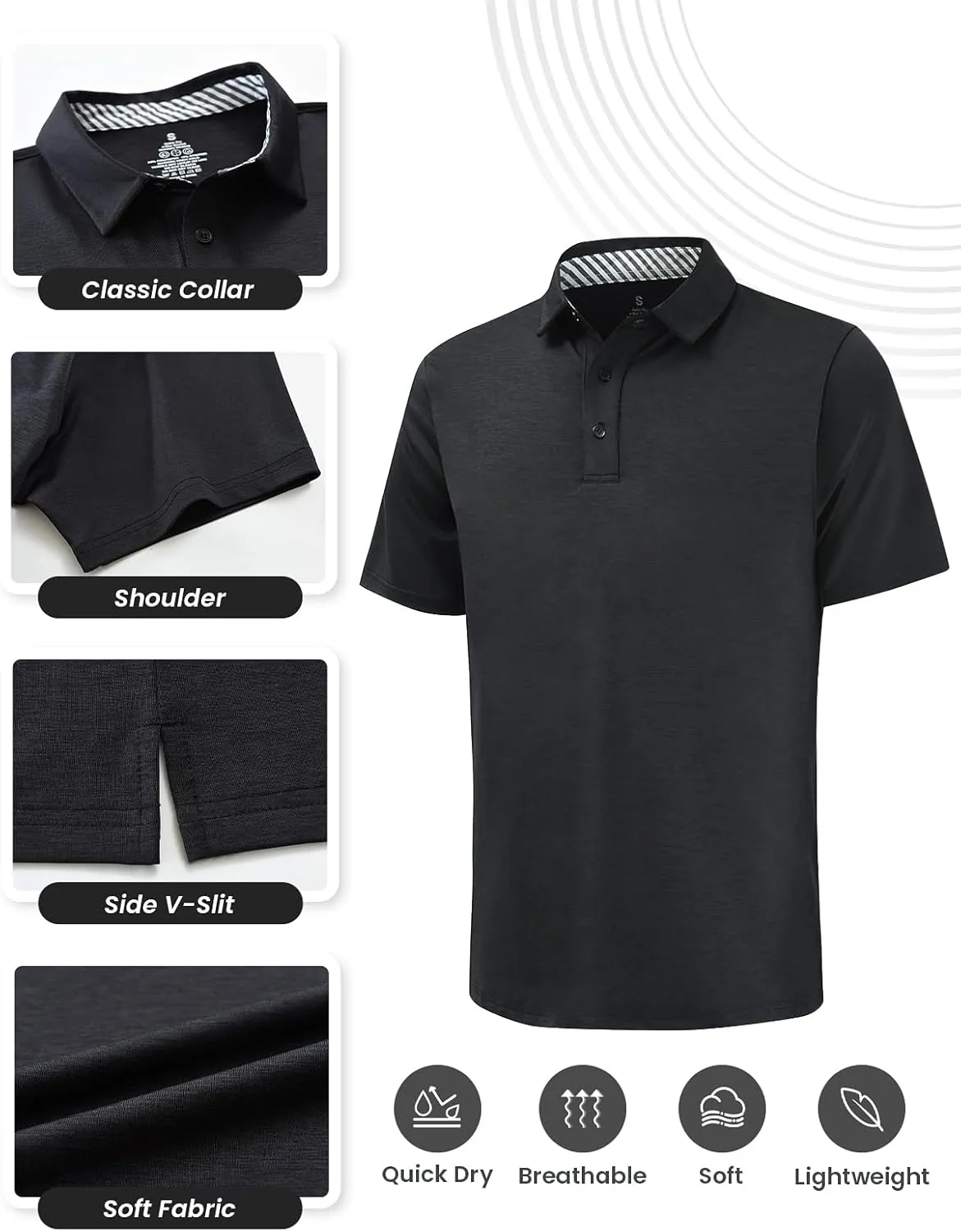 Men's Quick Dry Golf Polo Shirt Moisture Wicking Performance Short Sleeve Athletic Golf Shirts for Men