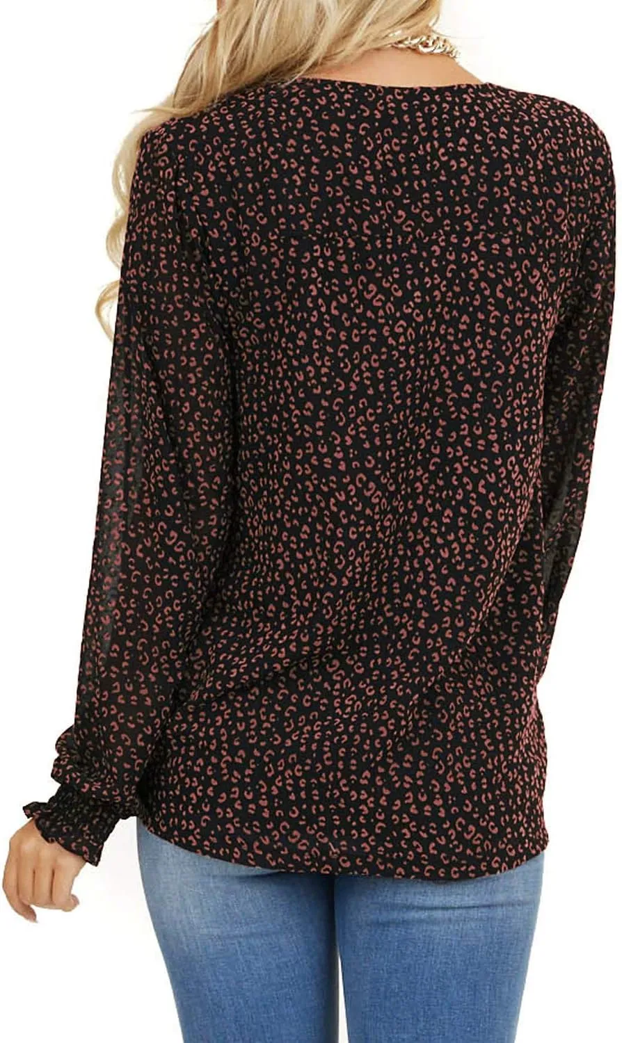MLEBR Womens Blouses Fashion Long Sleeve V Neck Loose Casual Floral Leopard Printed Chiffon Blouses Tops and T Shirts