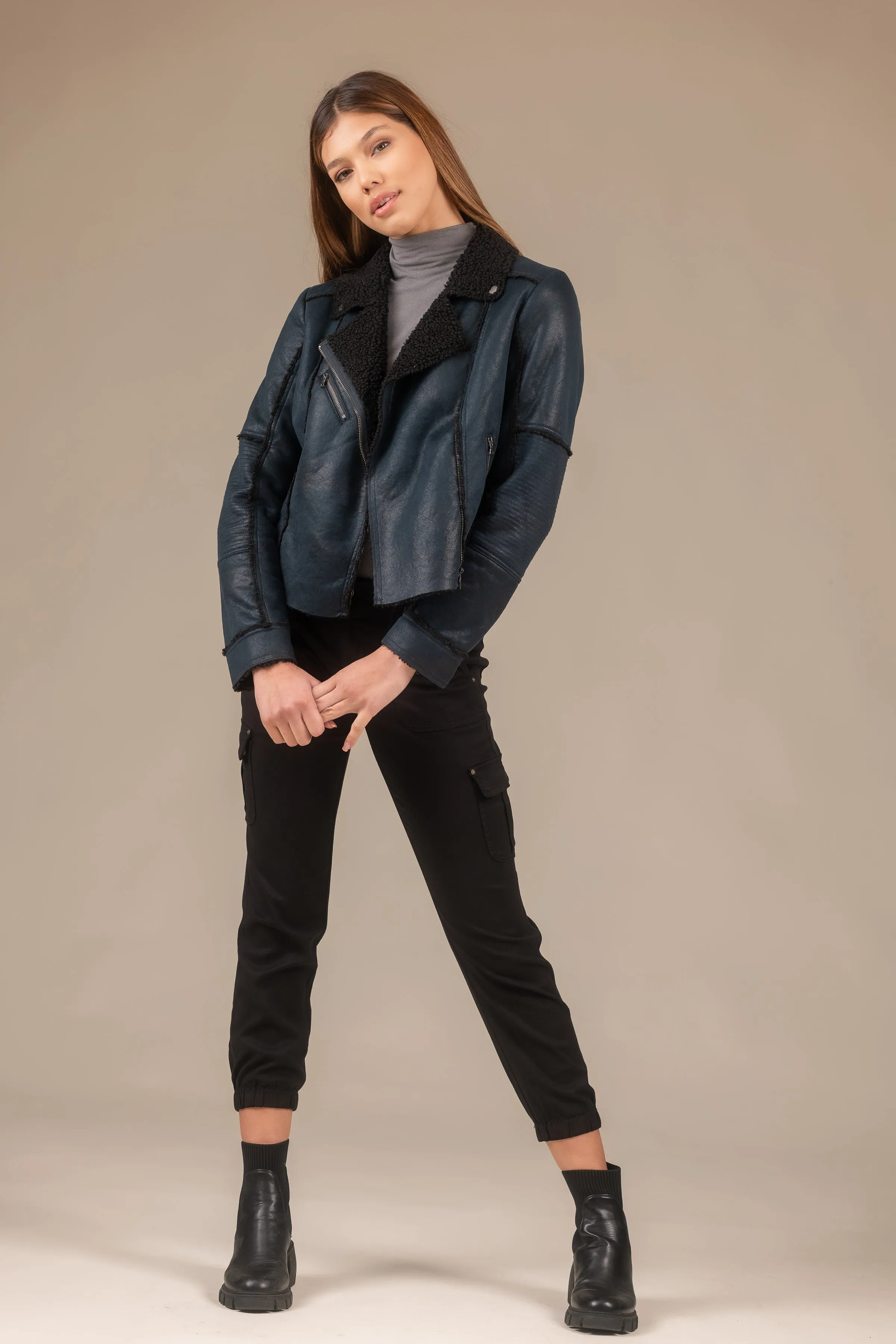 Molly Distressed Scuba Suede Sherpa Coat