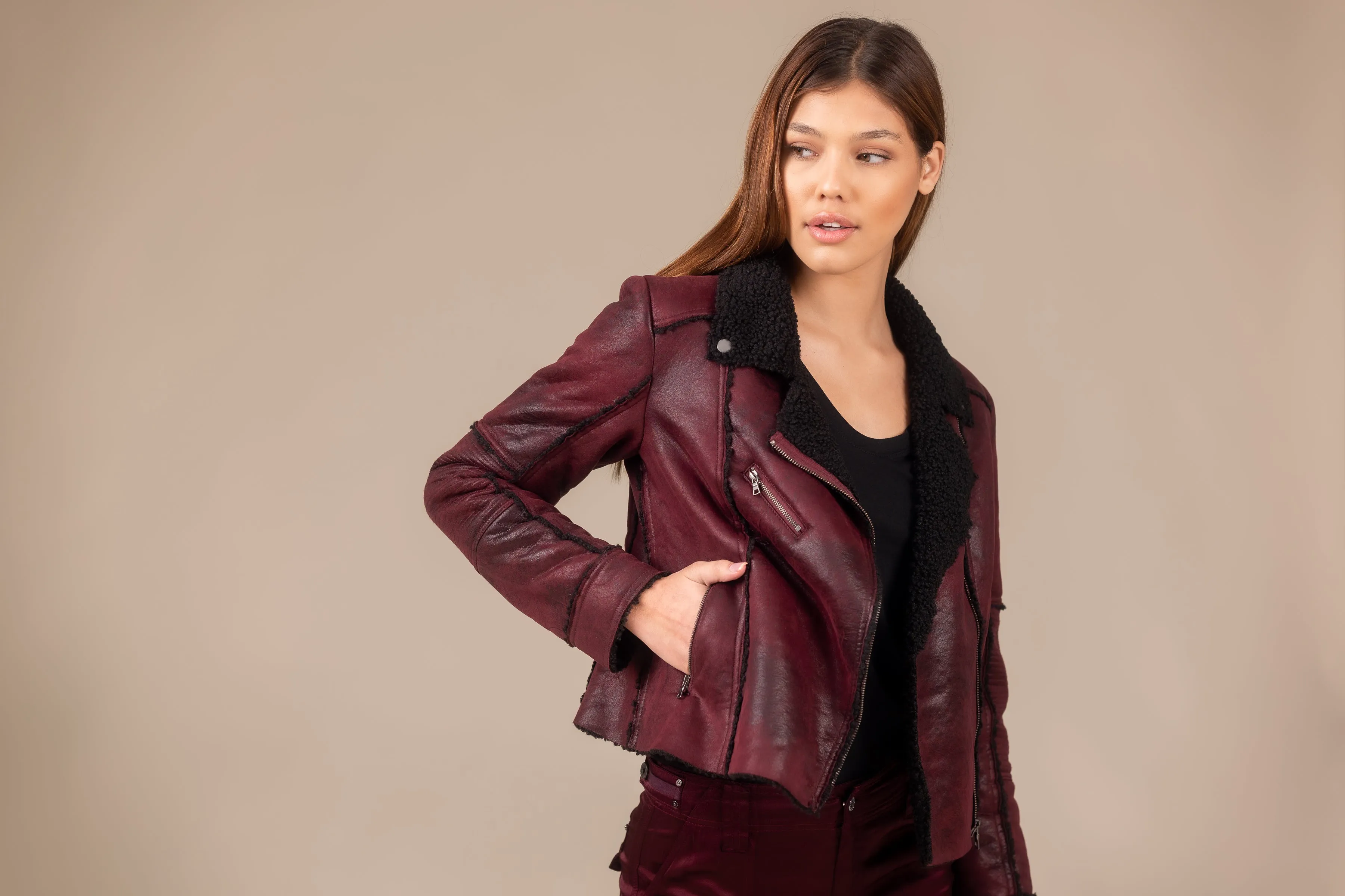 Molly Distressed Scuba Suede Sherpa Coat