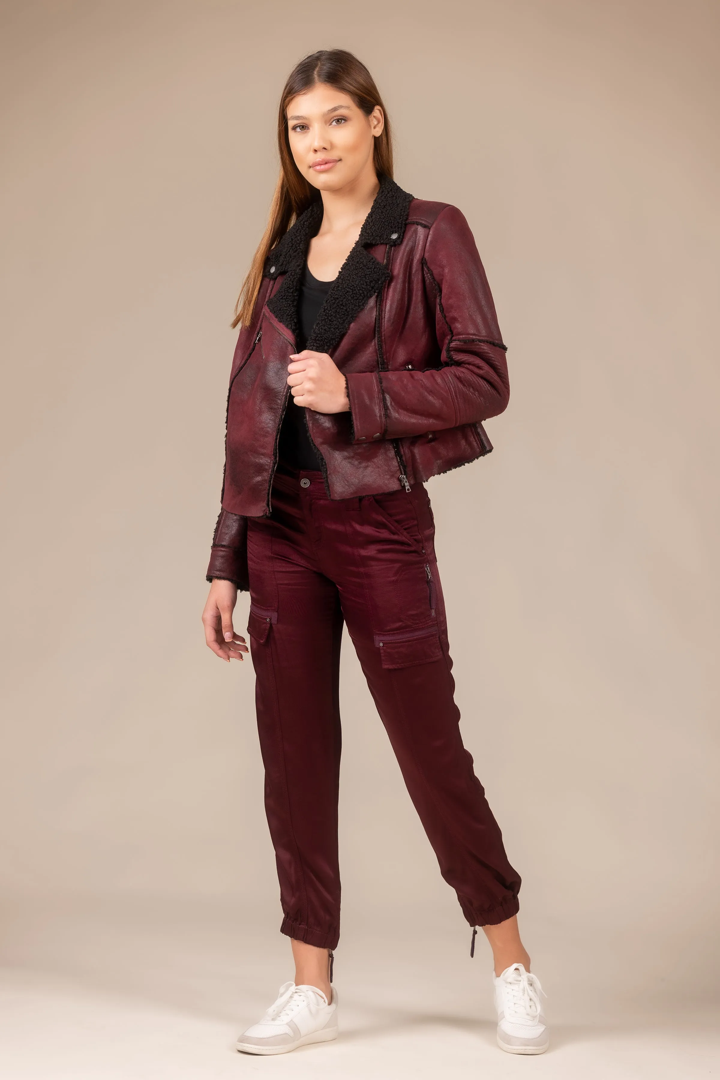 Molly Distressed Scuba Suede Sherpa Coat