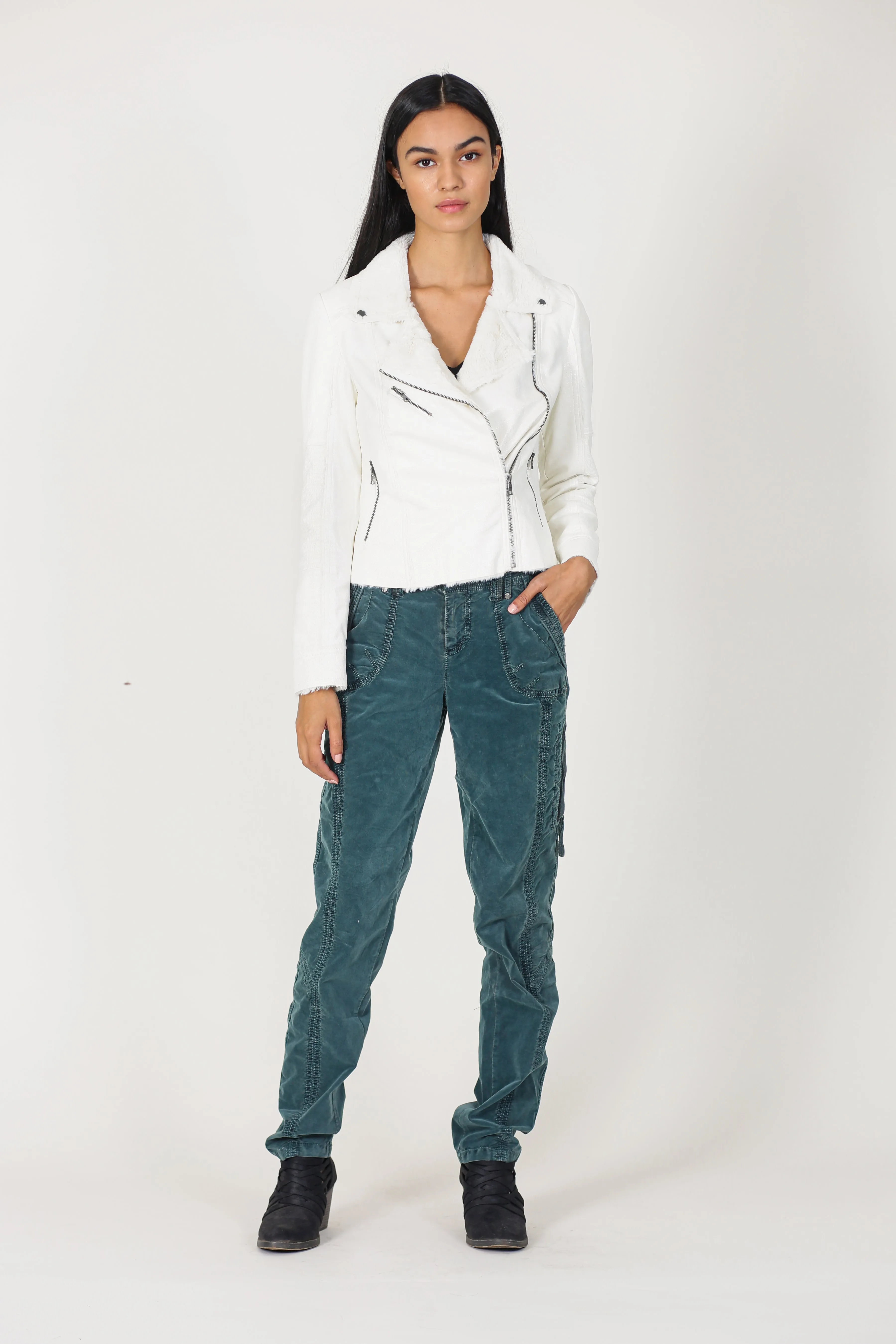 Molly Distressed Scuba Suede Sherpa Coat