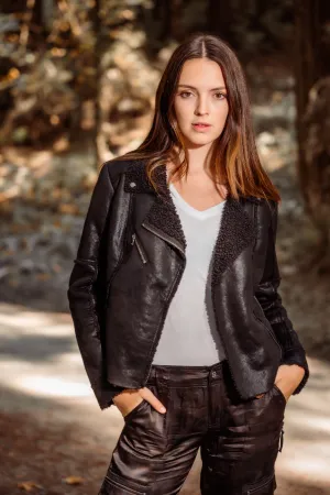 Molly Distressed Scuba Suede Sherpa Coat