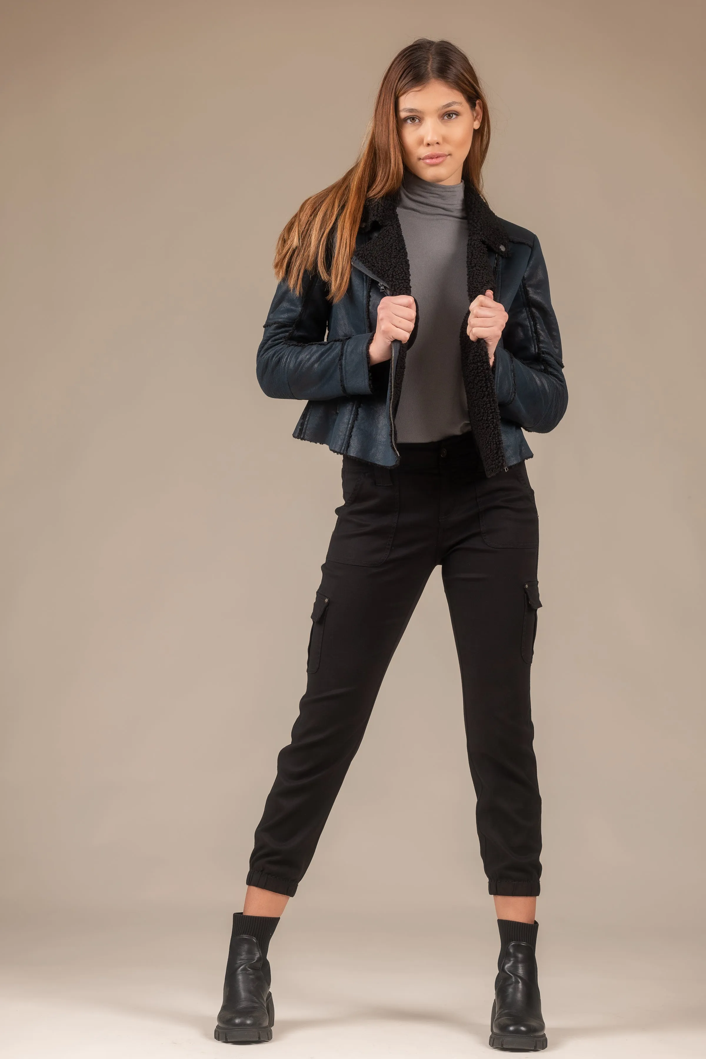 Molly Distressed Scuba Suede Sherpa Coat