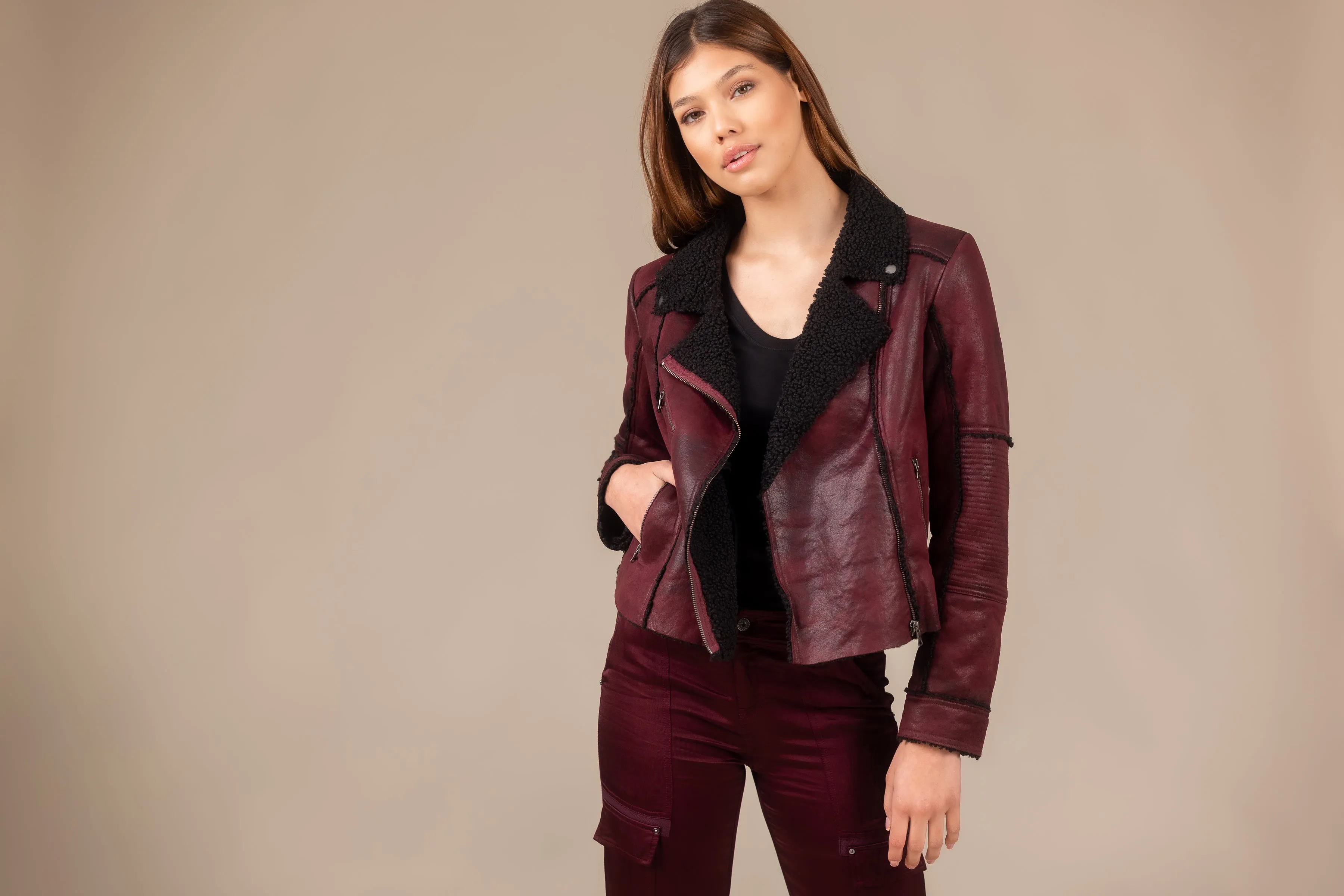 Molly Distressed Scuba Suede Sherpa Coat