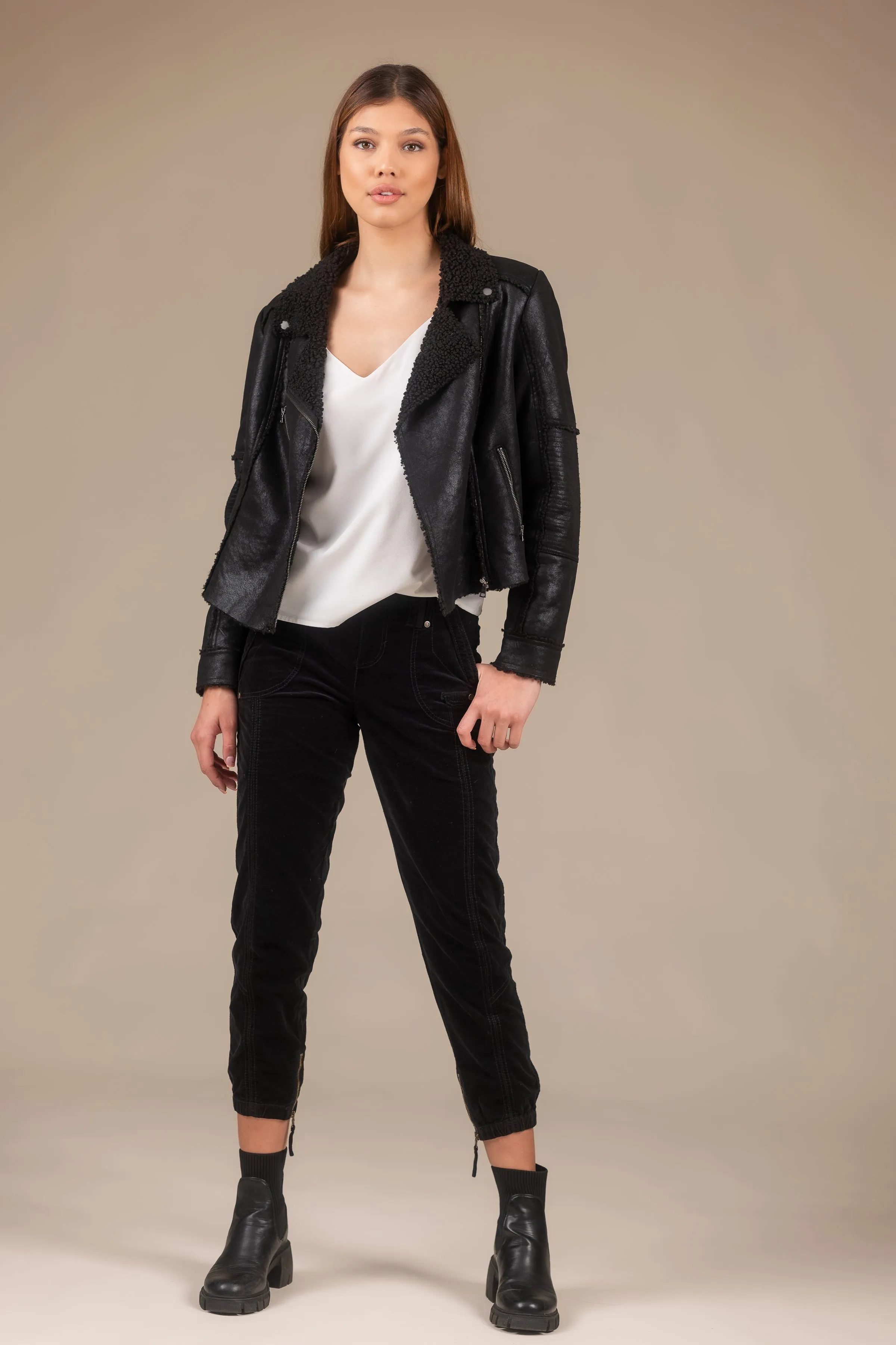 Molly Distressed Scuba Suede Sherpa Coat