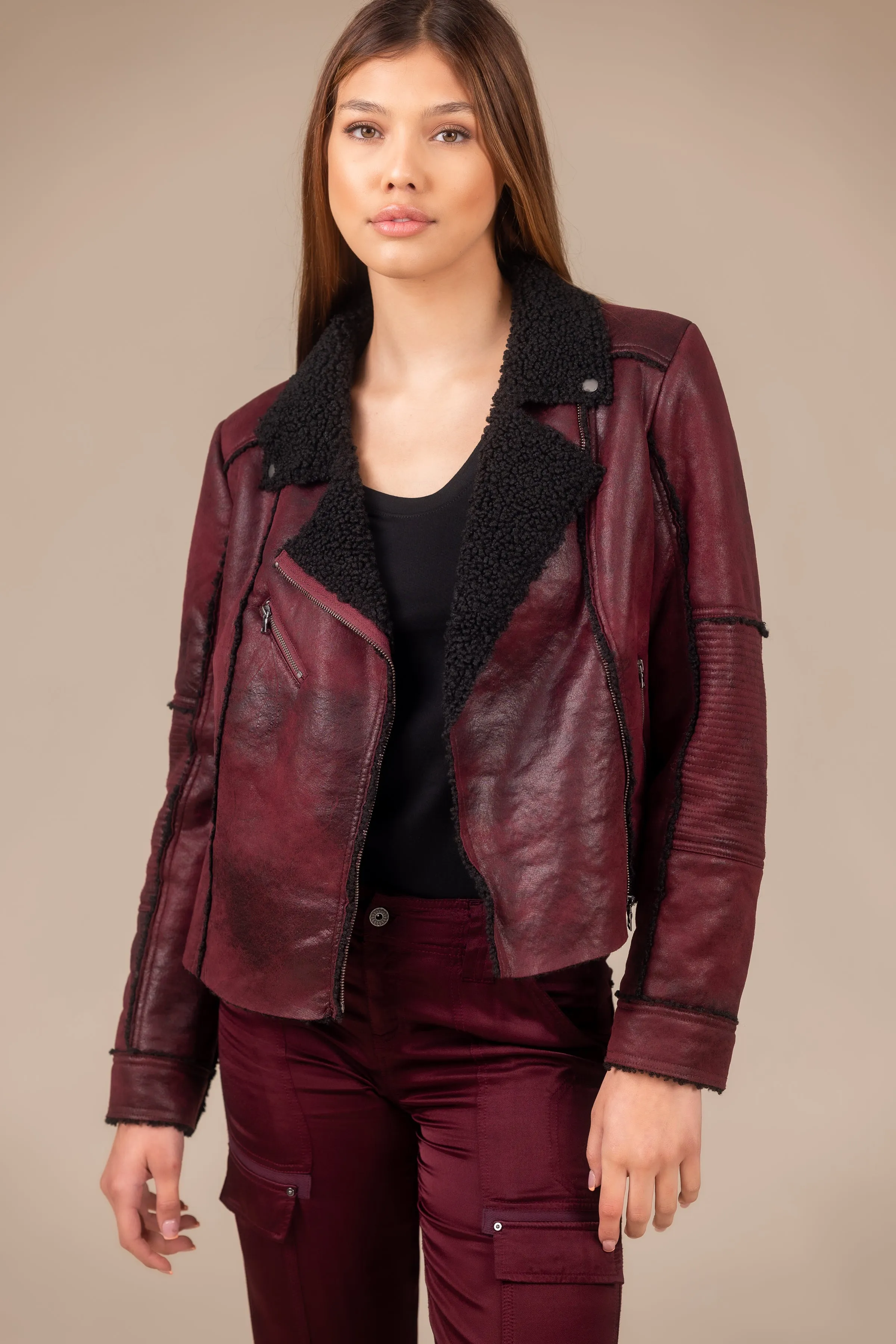 Molly Distressed Scuba Suede Sherpa Coat