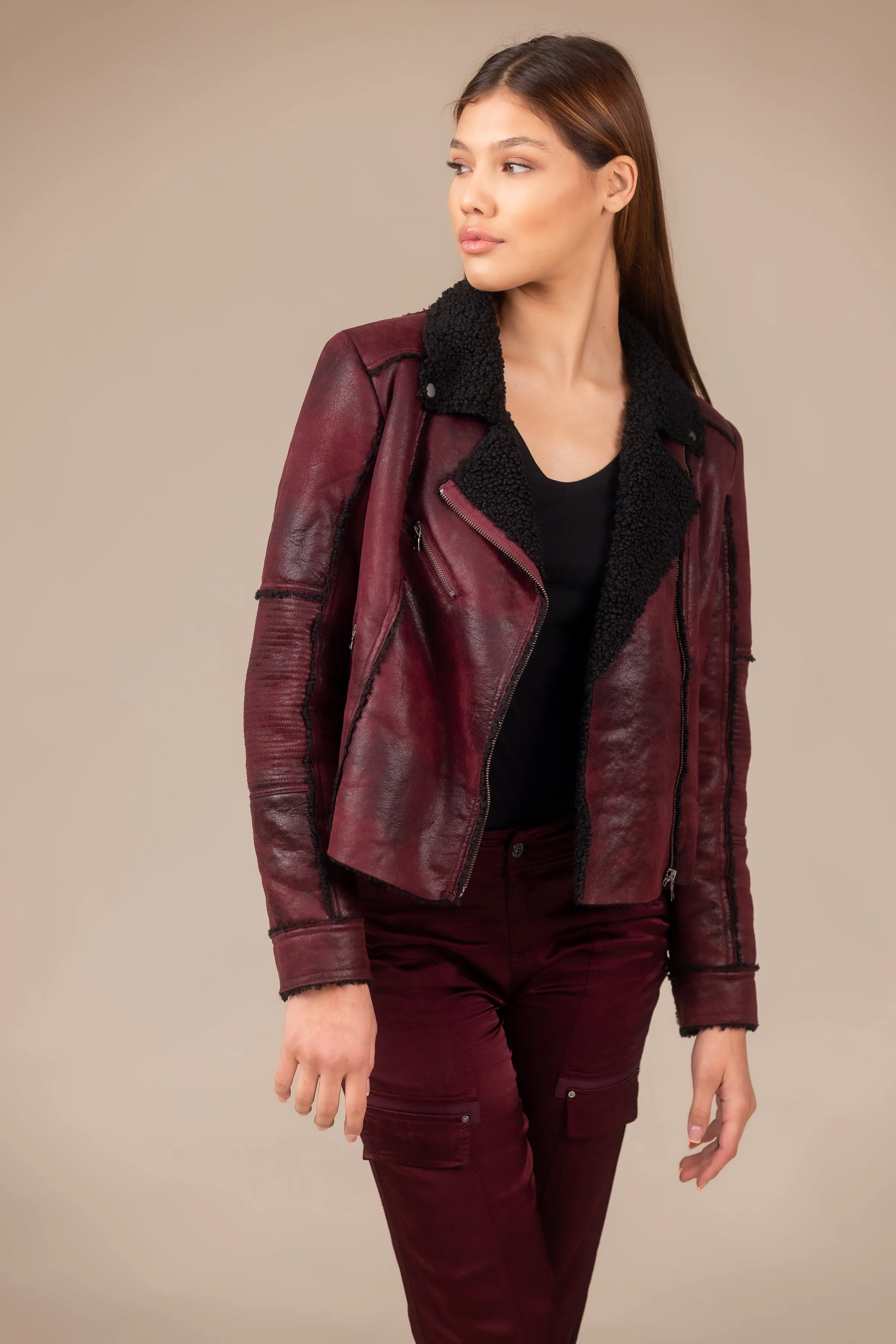 Molly Distressed Scuba Suede Sherpa Coat