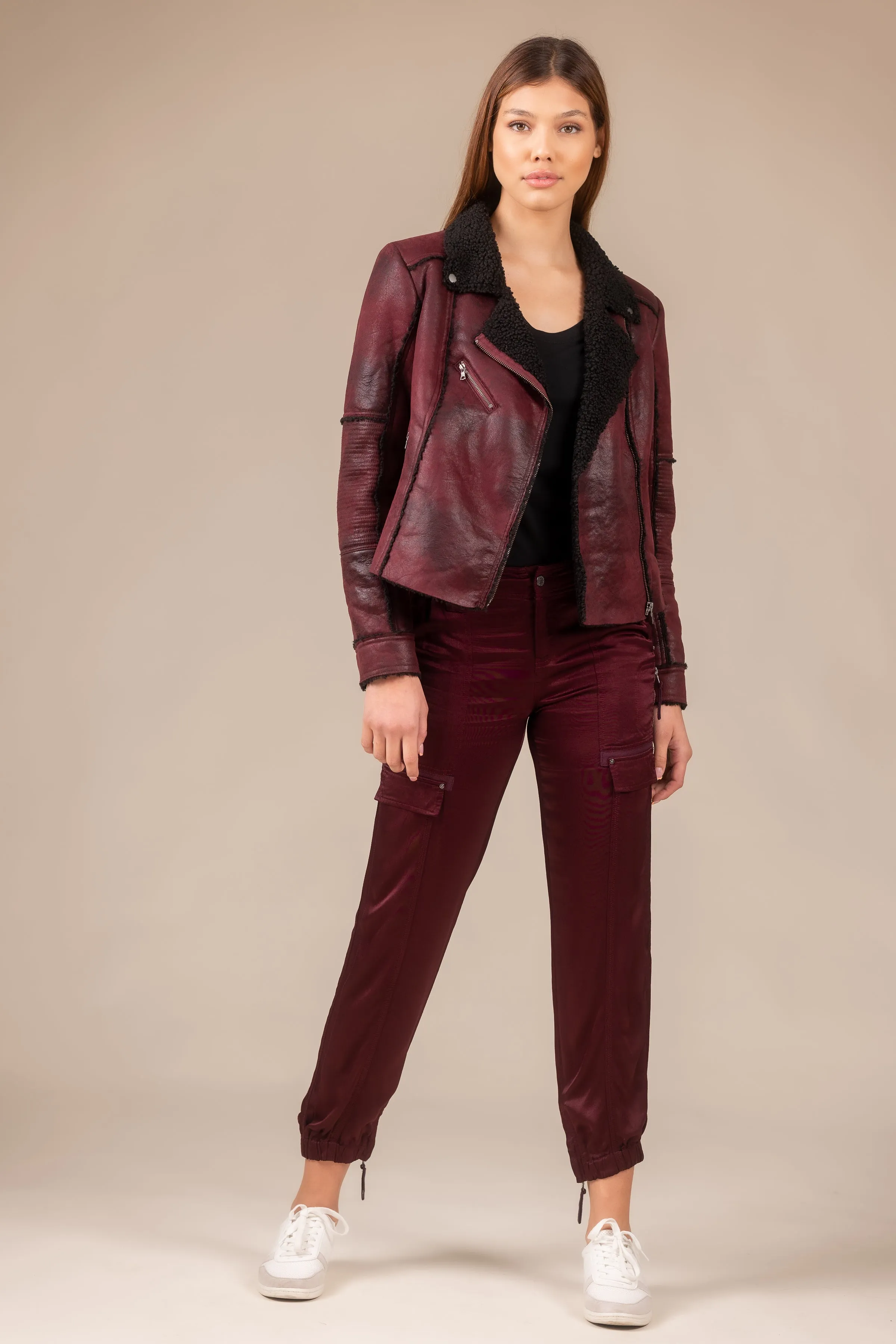 Molly Distressed Scuba Suede Sherpa Coat