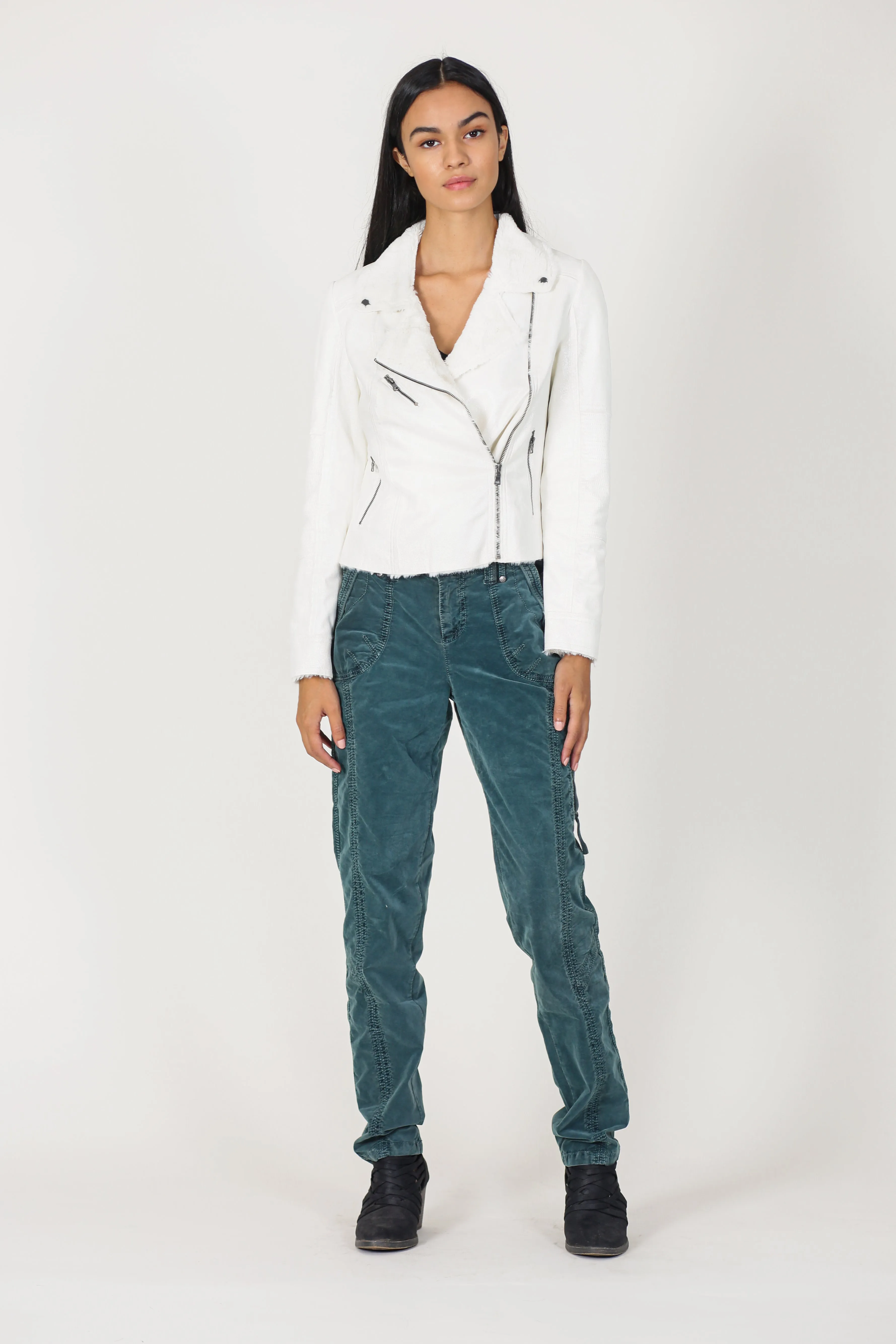 Molly Distressed Scuba Suede Sherpa Coat