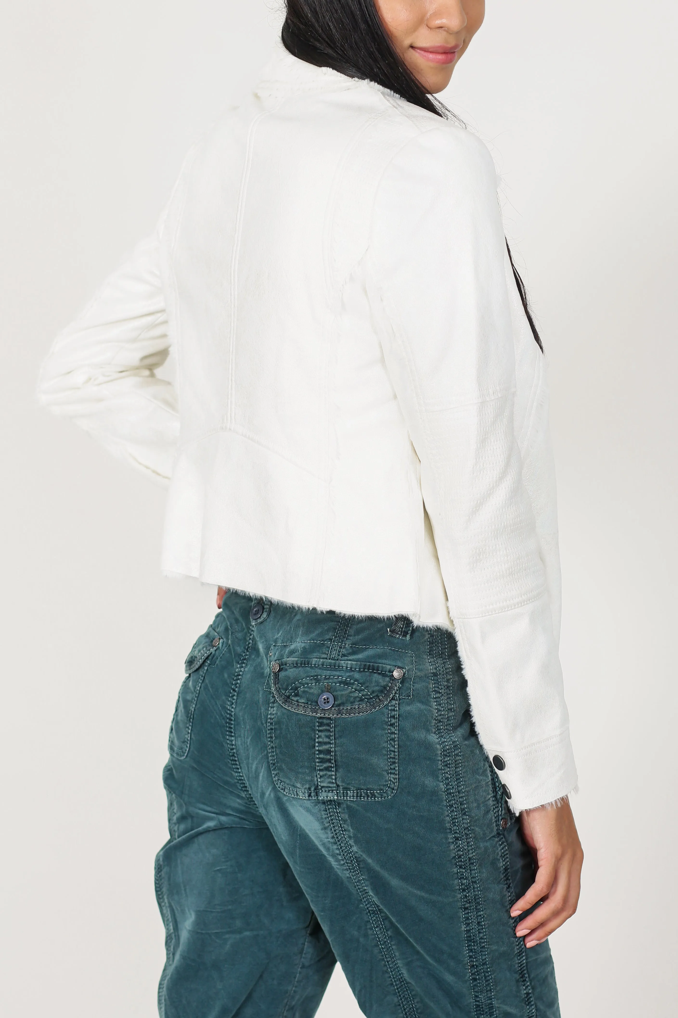 Molly Distressed Scuba Suede Sherpa Coat