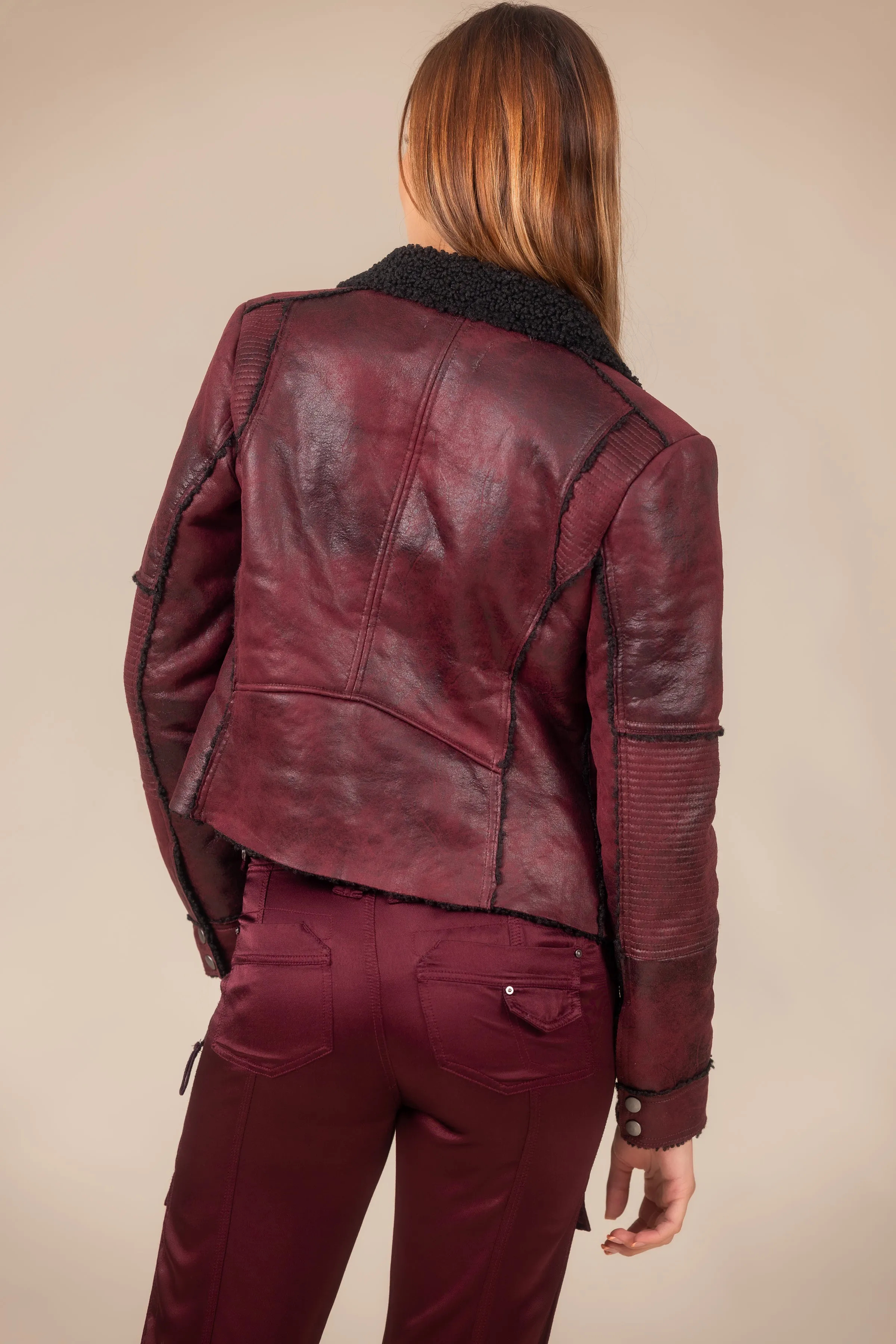 Molly Distressed Scuba Suede Sherpa Coat