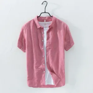 new shirt men short sleeve linen shirt