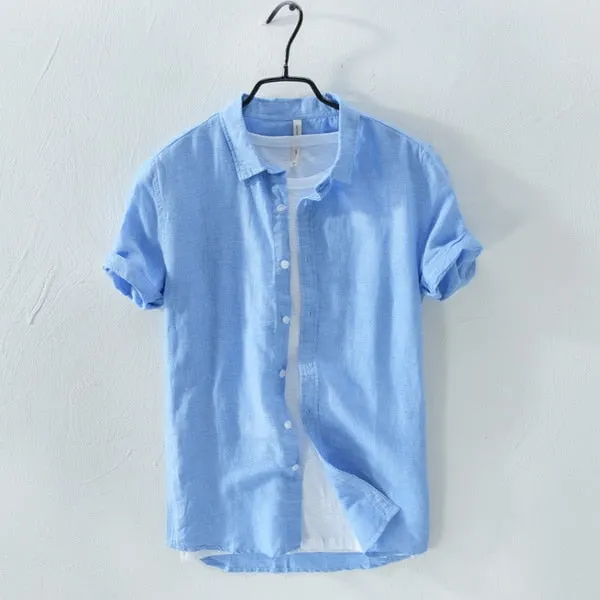 new shirt men short sleeve linen shirt