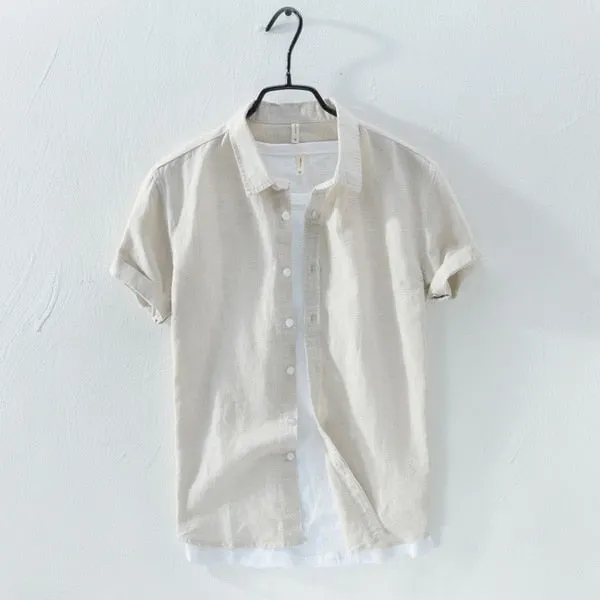 new shirt men short sleeve linen shirt
