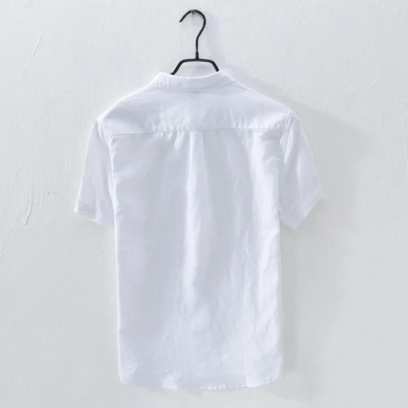 new shirt men short sleeve linen shirt