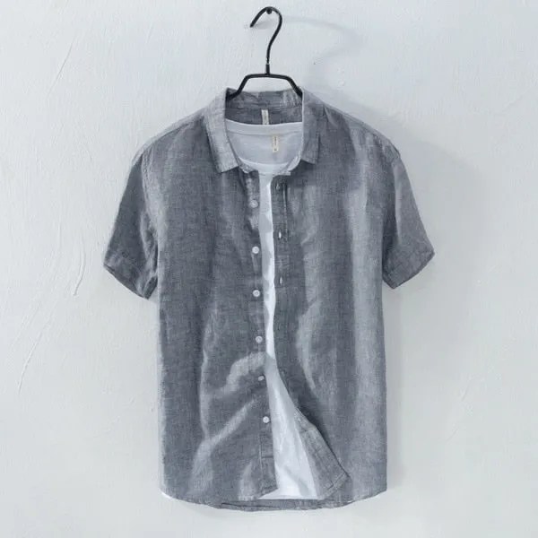 new shirt men short sleeve linen shirt