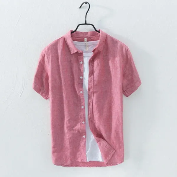 new shirt men short sleeve linen shirt