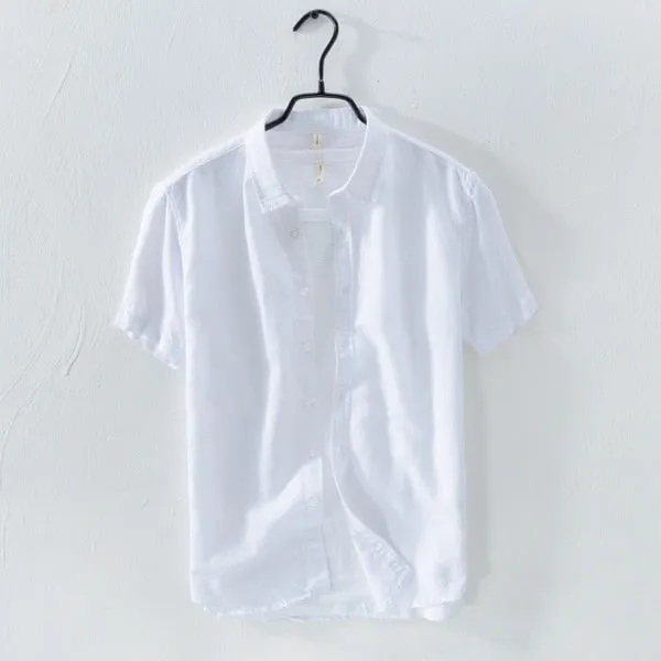 new shirt men short sleeve linen shirt