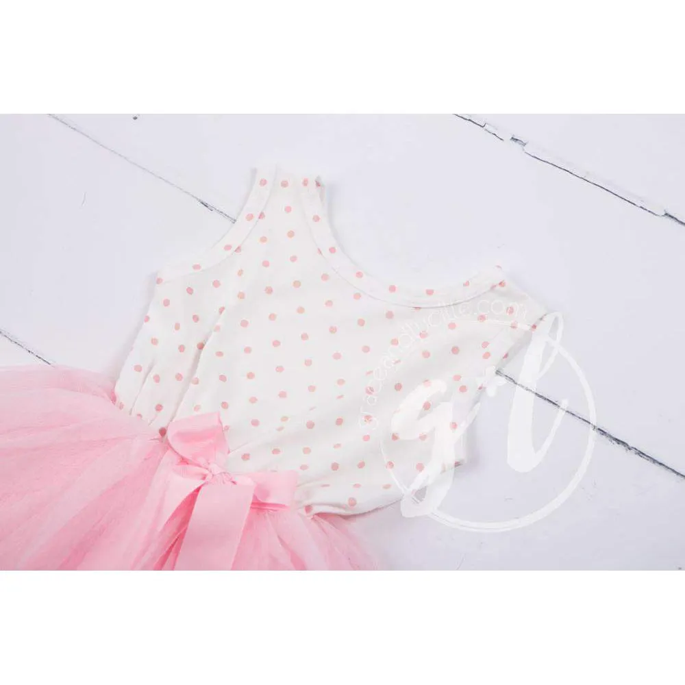 Party Outfit Pink Polka Dot Sleeveless Tutu Dress & Gold Lame Bow Headband