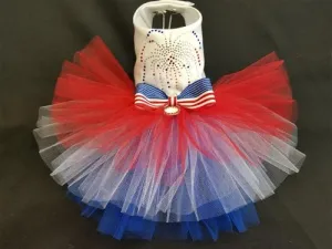 Patriotic 4th of July Dog Tutu Harness Dress