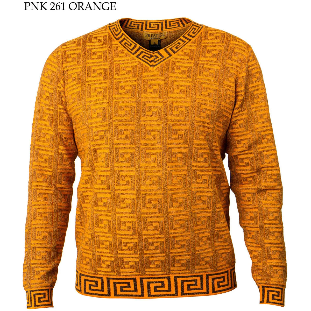 PRESTIGE GREEK KEY ORANGE CARDIGAN SWEATER