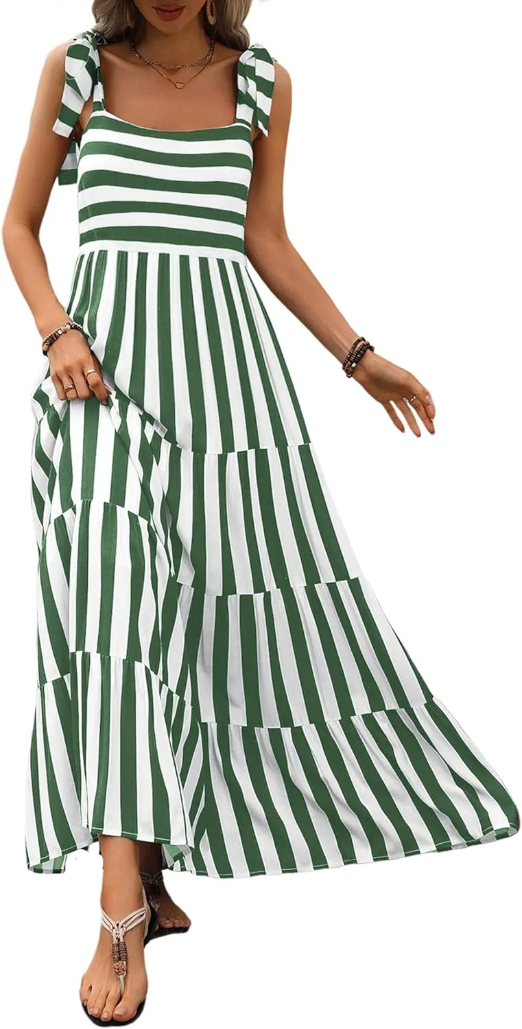 PRETTYGARDEN Women Dresses 2025 Summer Floral Sleeveless Maxi Dress Casual Spaghetti Strap Tiered Flowy Beach Long Dress