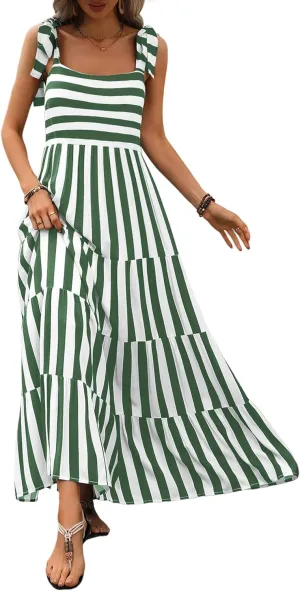 PRETTYGARDEN Women Dresses 2025 Summer Floral Sleeveless Maxi Dress Casual Spaghetti Strap Tiered Flowy Beach Long Dress
