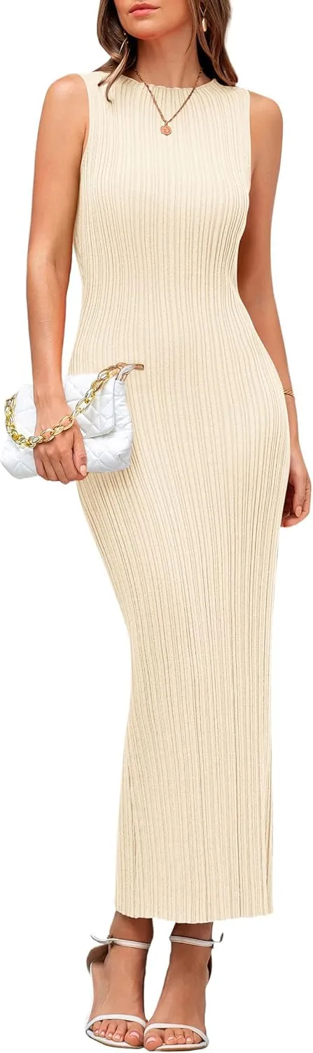 PRETTYGARDEN Women's 2025 Summer Casual Maxi Dresses Ribbed Knit Sleeveless Bodycon Elegant Going Out Beach Vacation Clothes