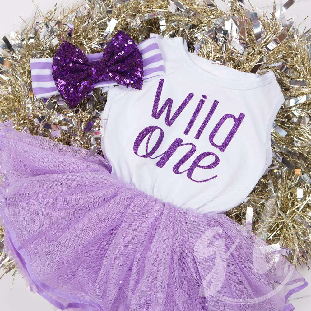"WILD ONE" Dress White Top with Purple Tutu Sleeveless