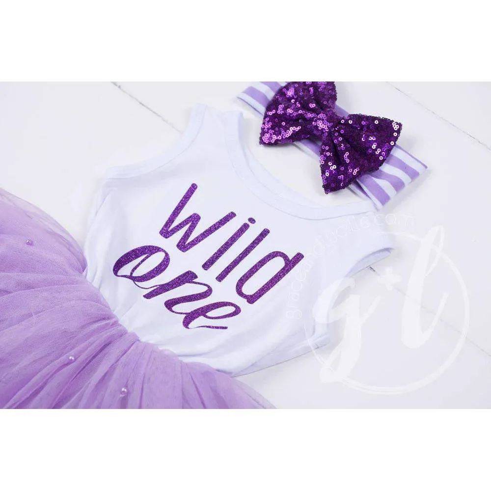 "WILD ONE" Dress White Top with Purple Tutu Sleeveless