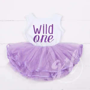 "WILD ONE" Dress White Top with Purple Tutu Sleeveless