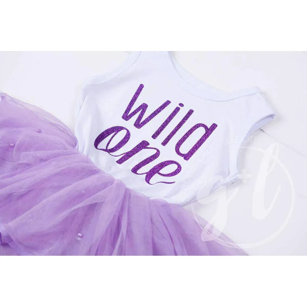 "WILD ONE" Dress White Top with Purple Tutu Sleeveless