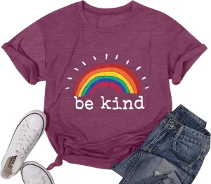 Rainbow Graphic Short Sleeve Inspirational Shirt Funny Casual Tee Shirts