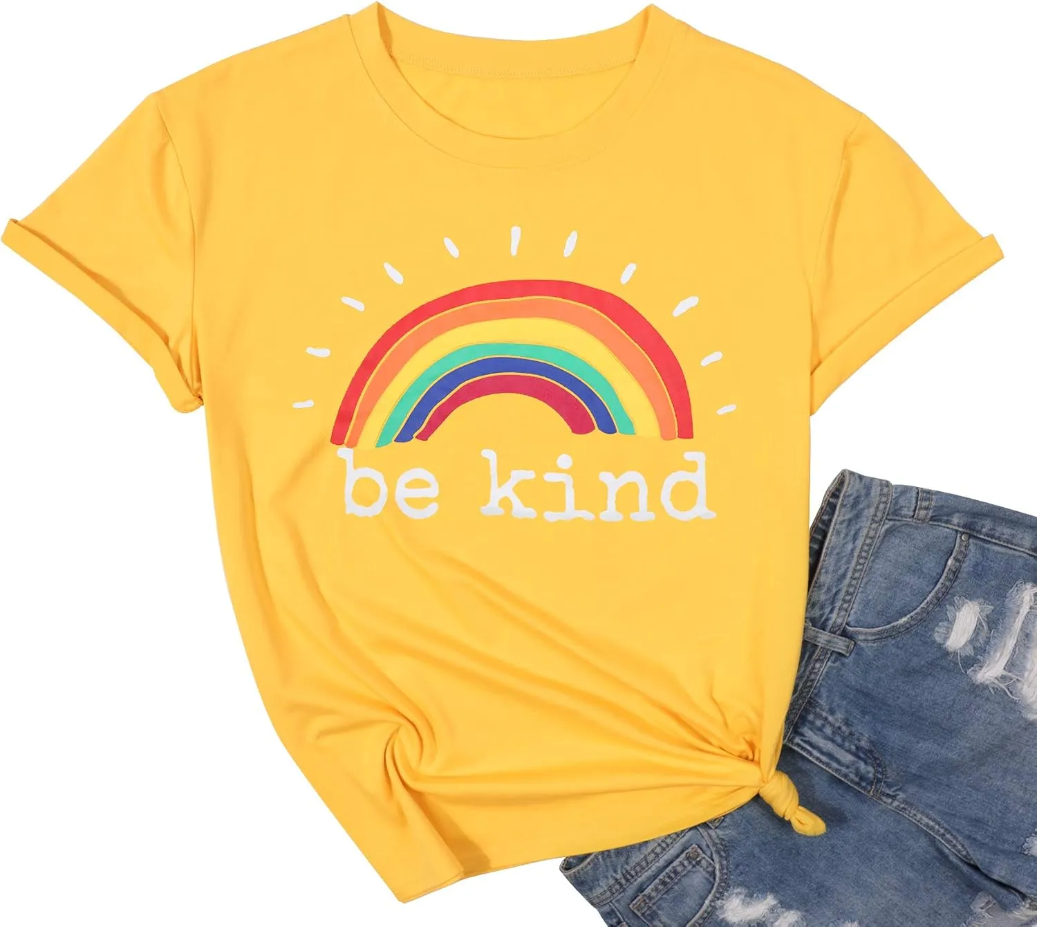 Rainbow Graphic Short Sleeve Inspirational Shirt Funny Casual Tee Shirts