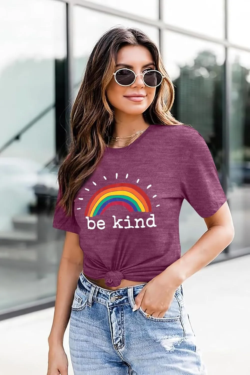 Rainbow Graphic Short Sleeve Inspirational Shirt Funny Casual Tee Shirts