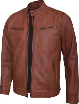 Real Lambskin Leather Jacket Men - Biker Style Stand Collar Zip Up Mens Motorcycle Jackets Outerwear