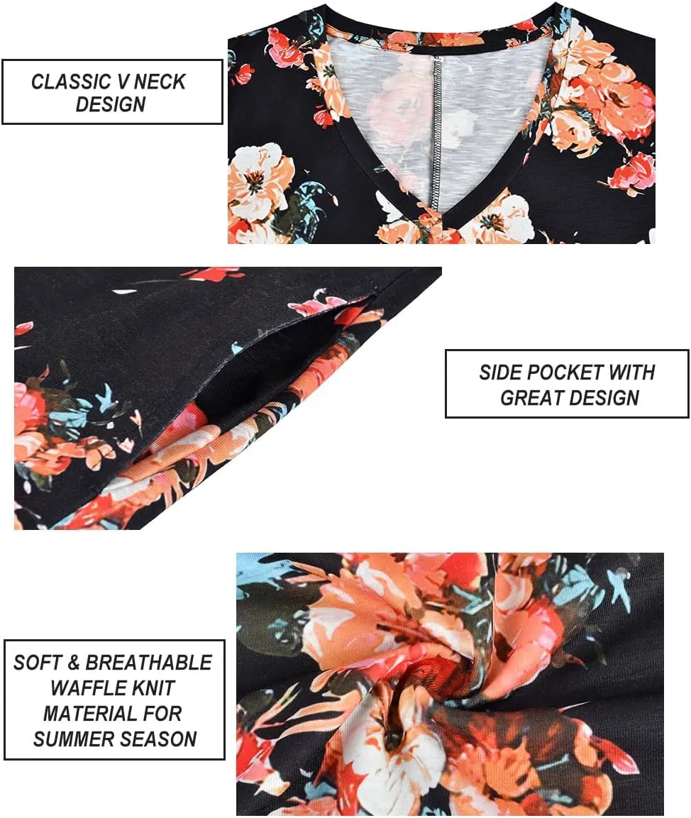 RITERA Plus Size Dresses for Women V Neck Casual Loose Pocket Short Sleeve Slits Maxi T Shirt Dress Summer Sundress XL-5XL