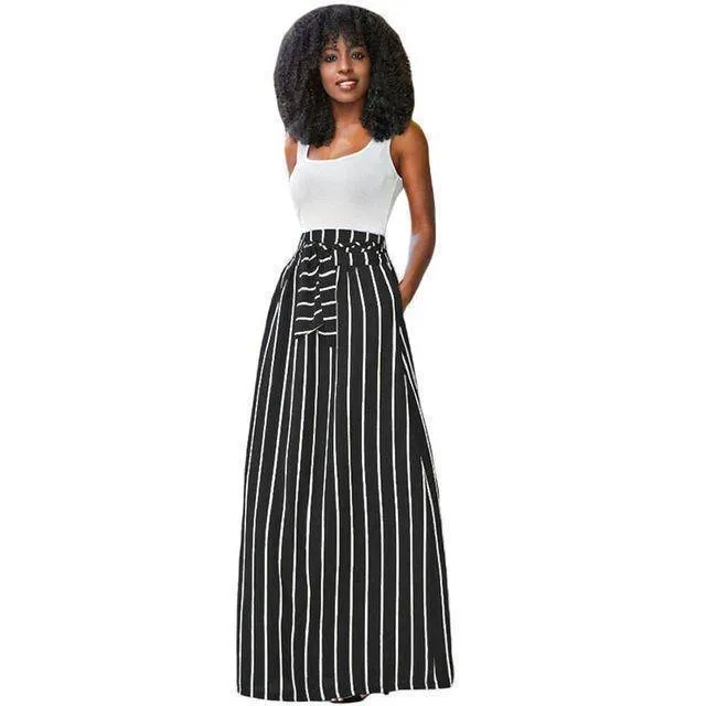 S- XL, Make yourself Look Taller and Slimmer!  Long Vertical striped Boho Skirt with side pockets