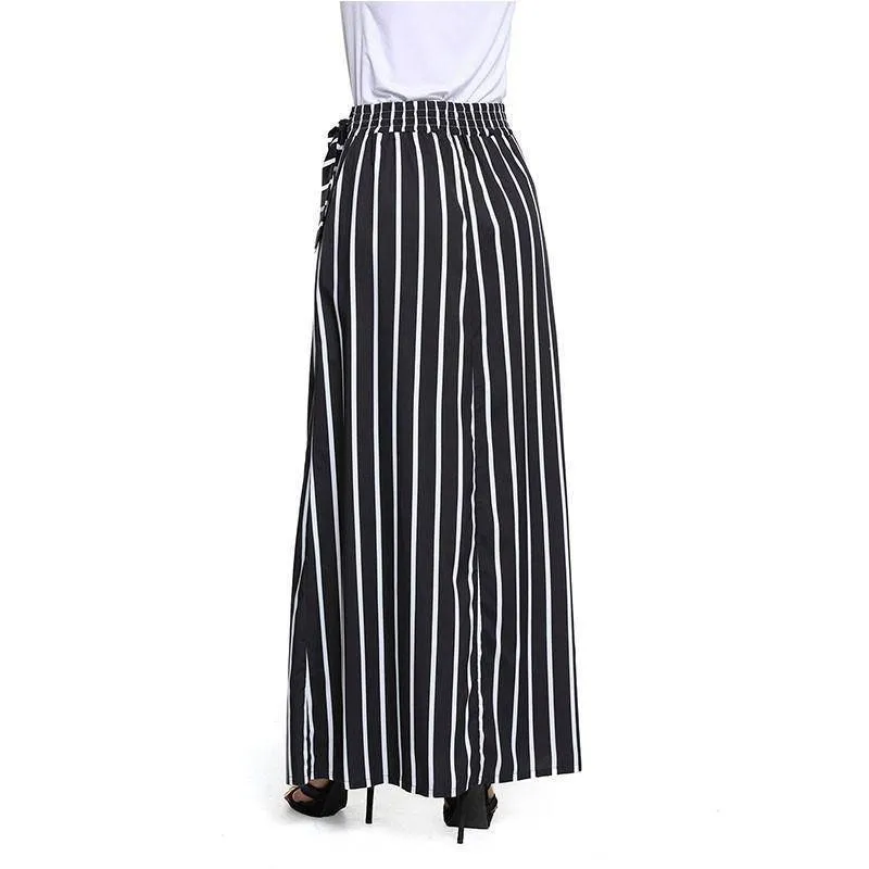 S- XL, Make yourself Look Taller and Slimmer!  Long Vertical striped Boho Skirt with side pockets