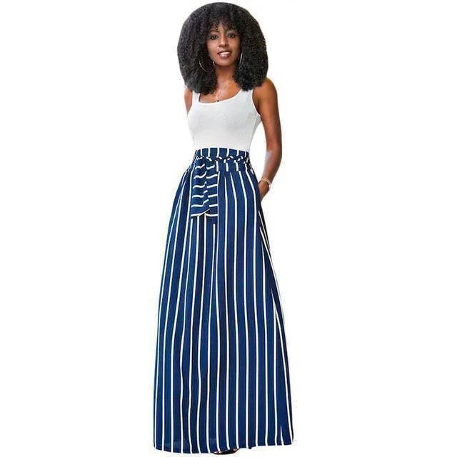 S- XL, Make yourself Look Taller and Slimmer!  Long Vertical striped Boho Skirt with side pockets