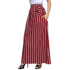 S- XL, Make yourself Look Taller and Slimmer!  Long Vertical striped Boho Skirt with side pockets