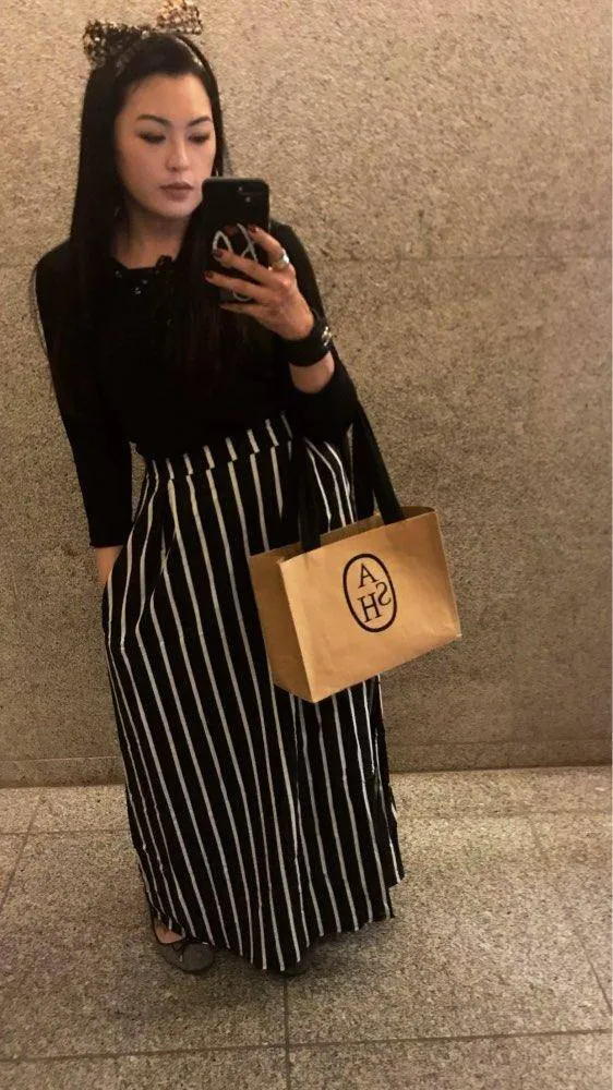 S- XL, Make yourself Look Taller and Slimmer!  Long Vertical striped Boho Skirt with side pockets