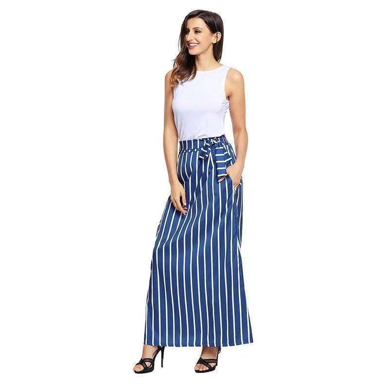 S- XL, Make yourself Look Taller and Slimmer!  Long Vertical striped Boho Skirt with side pockets