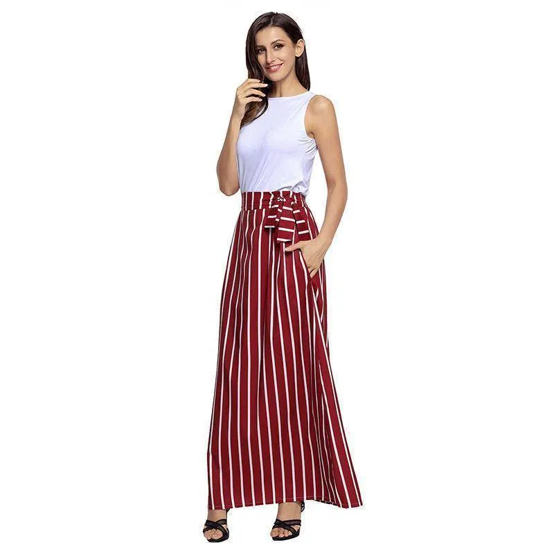 S- XL, Make yourself Look Taller and Slimmer!  Long Vertical striped Boho Skirt with side pockets