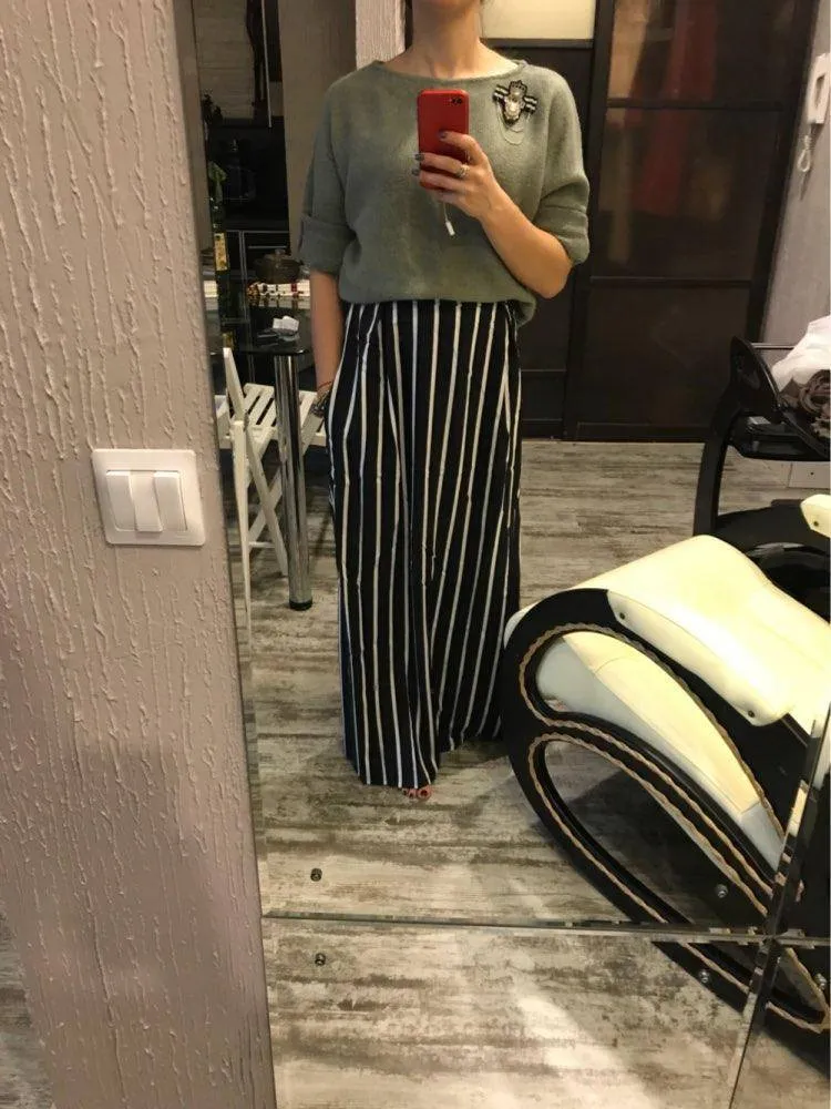 S- XL, Make yourself Look Taller and Slimmer!  Long Vertical striped Boho Skirt with side pockets