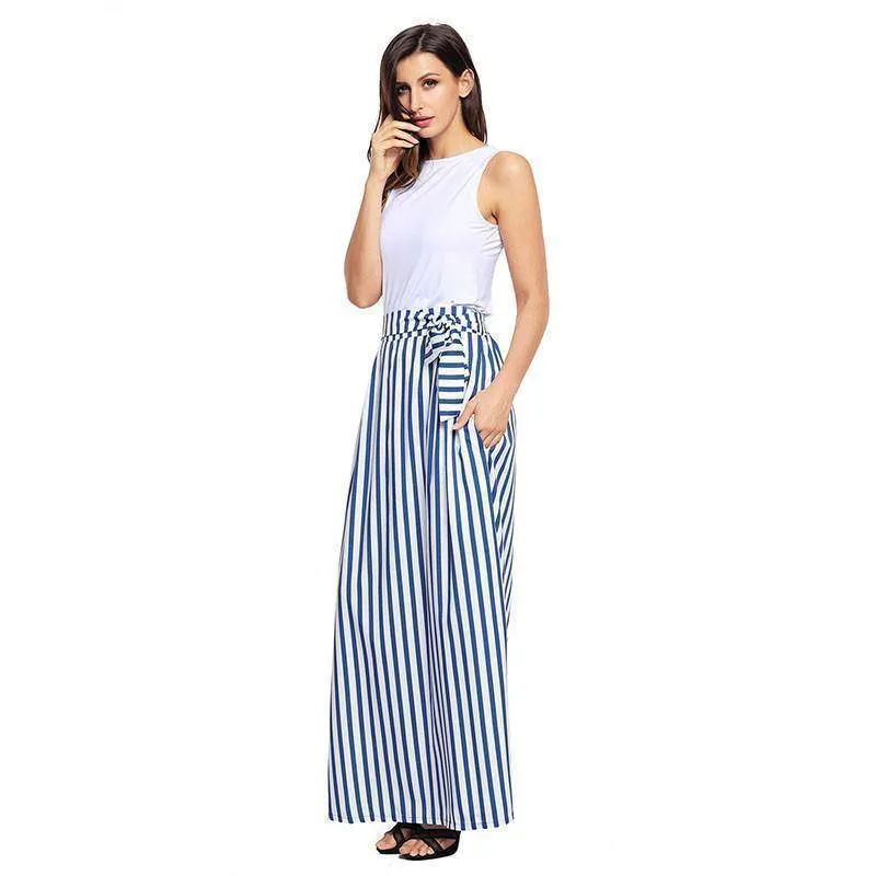 S- XL, Make yourself Look Taller and Slimmer!  Long Vertical striped Boho Skirt with side pockets
