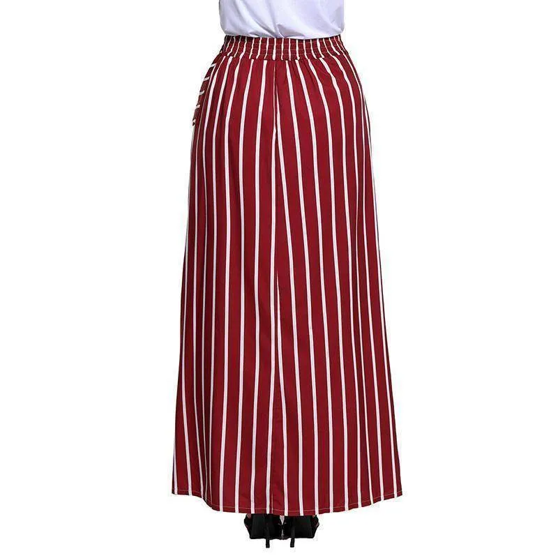 S- XL, Make yourself Look Taller and Slimmer!  Long Vertical striped Boho Skirt with side pockets