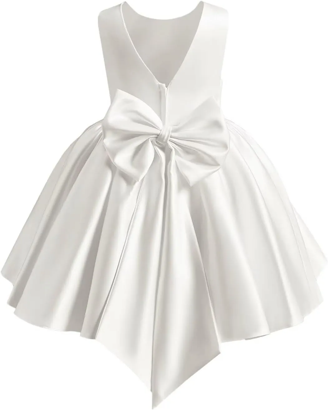 Satin Flower Girl Dress Knee Length Short First Communion Dresses for Girls Kids Bow-Knot Princess Birthday Gowns